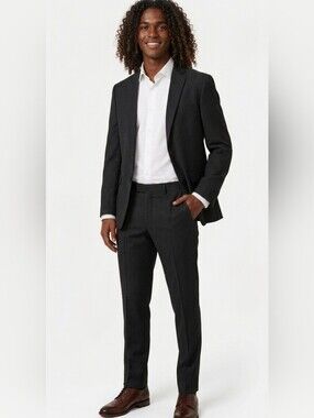 Calvin Klein Modern Fit 3-Piece Formal Set Black Wool Suit & White Dress Shirt